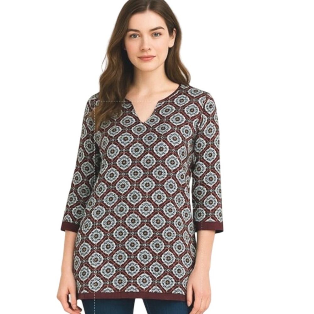 Roberta Roller Rabbit Women's Cotton Tunic Top Brown Turquoise Print Size Small